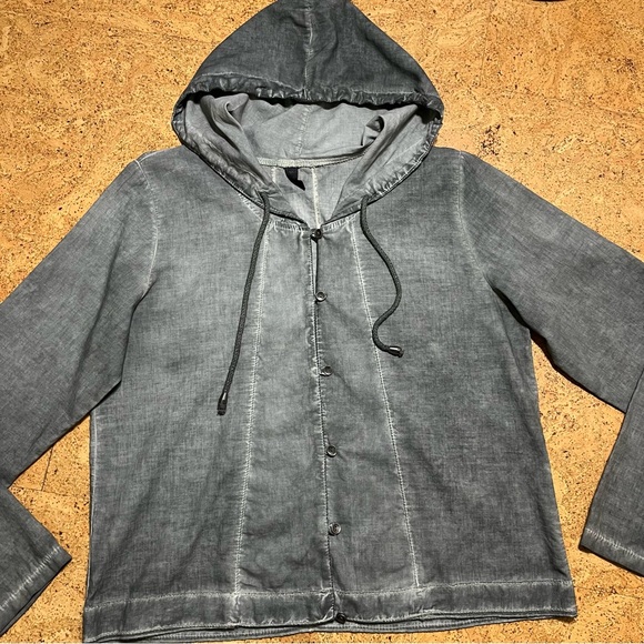 Inizio Lightweight Cotton Button Down Hooded Jacket In Charcoal Sz M - Picture 8 of 11